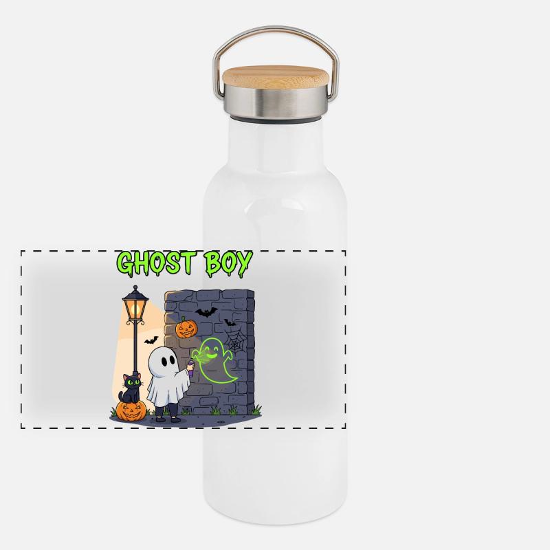 Geisterjunge Halloween Graffiti Panorama Thermosflasche mit Bambusdeckel