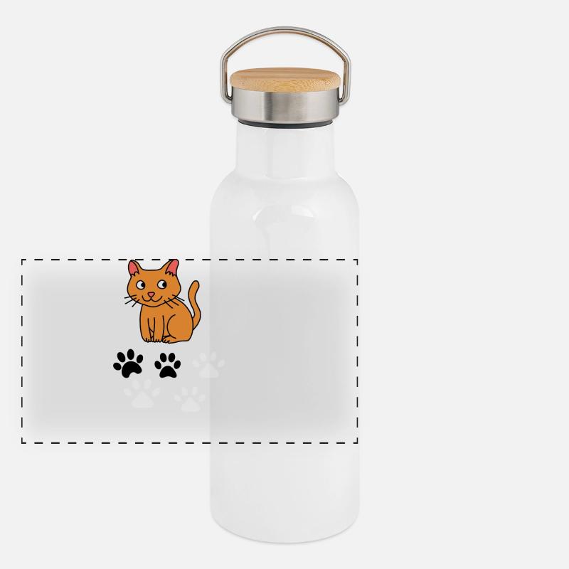 Curious Cat and Paw Prints Panoramic Thermal Bottle with Bamboo Lid