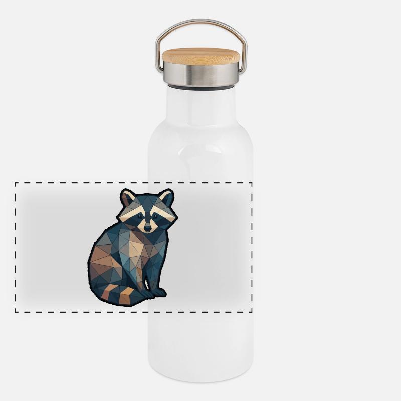 Geometrischer Waschbär Low Poly Panorama Thermosflasche mit Bambusdeckel