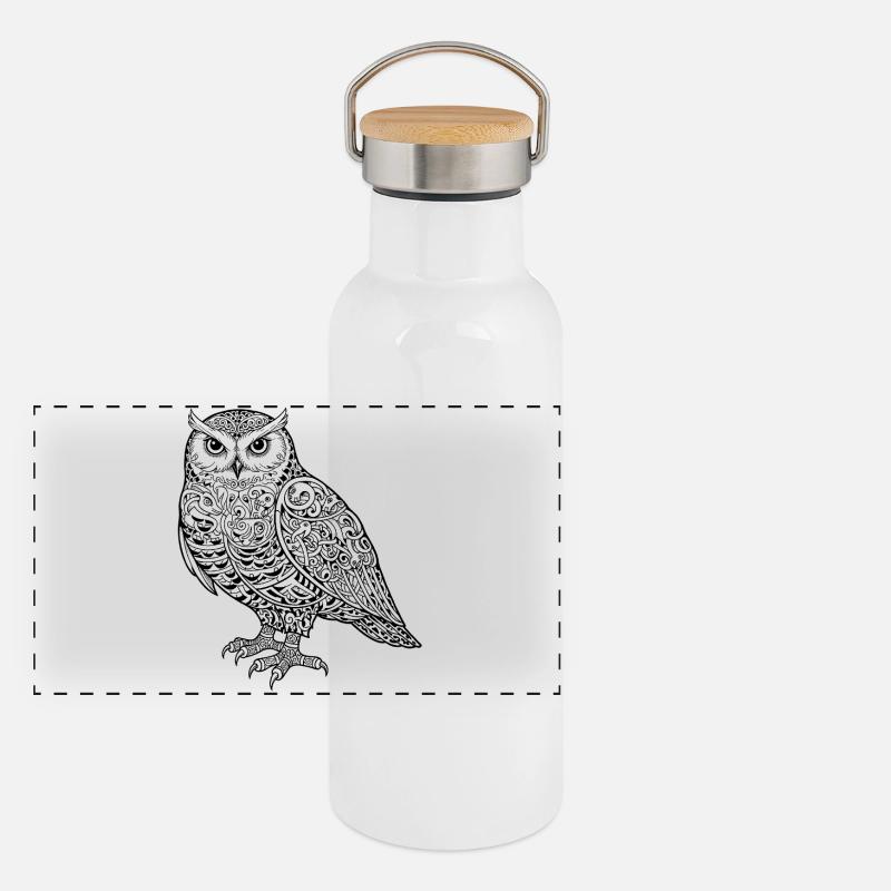 Schneeeule Ornament  Panorama Thermosflasche mit Bambusdeckel