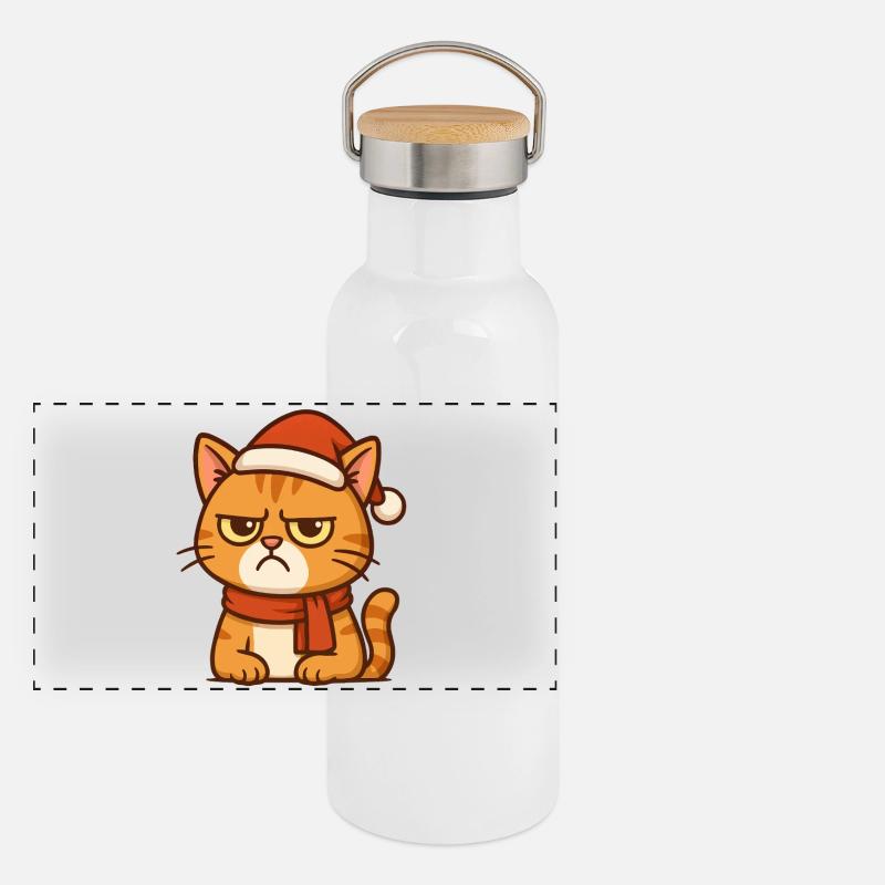 Grummiger Weihnachtskater Panorama Thermosflasche mit Bambusdeckel