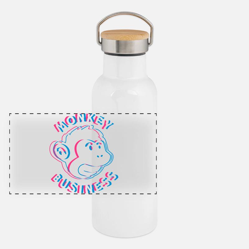Monkey Business 3D - Affe Graffiti Urban Art Panorama Thermosflasche mit Bambusdeckel