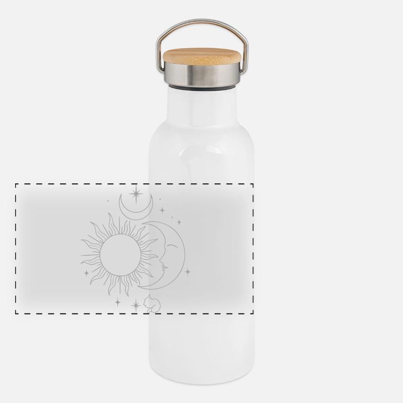 Celestial Sun & Moon Line Art Panoramic Thermal Bottle with Bamboo Lid
