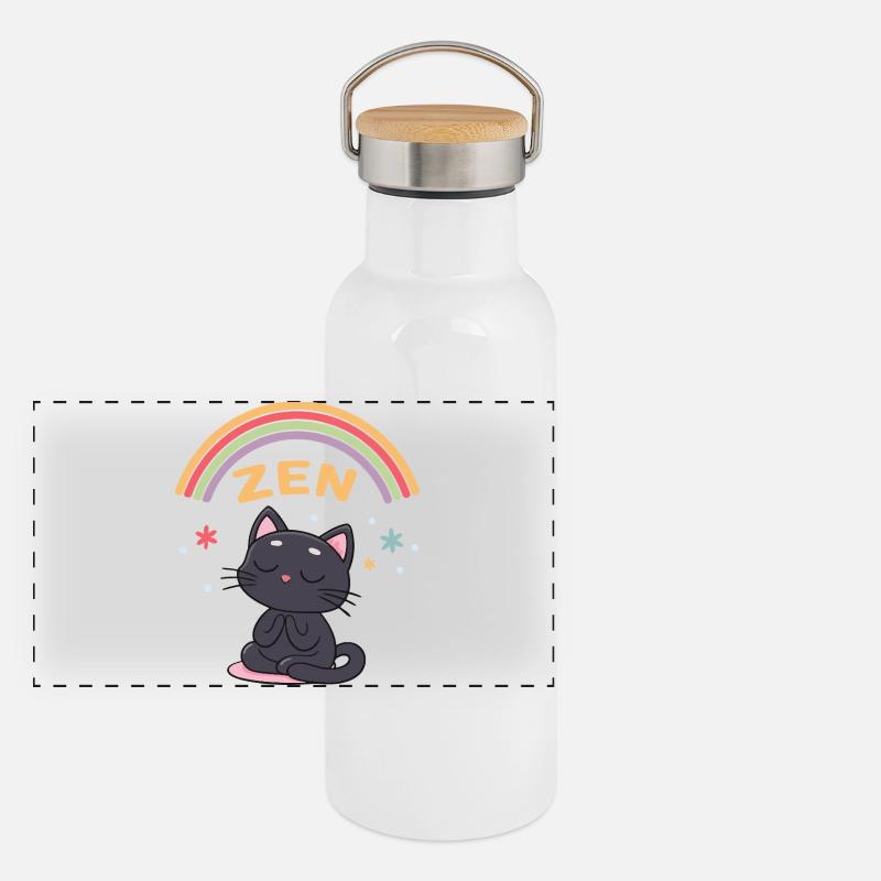 Zen Cat Rainbow Meditation Panoramic Thermal Bottle with Bamboo Lid