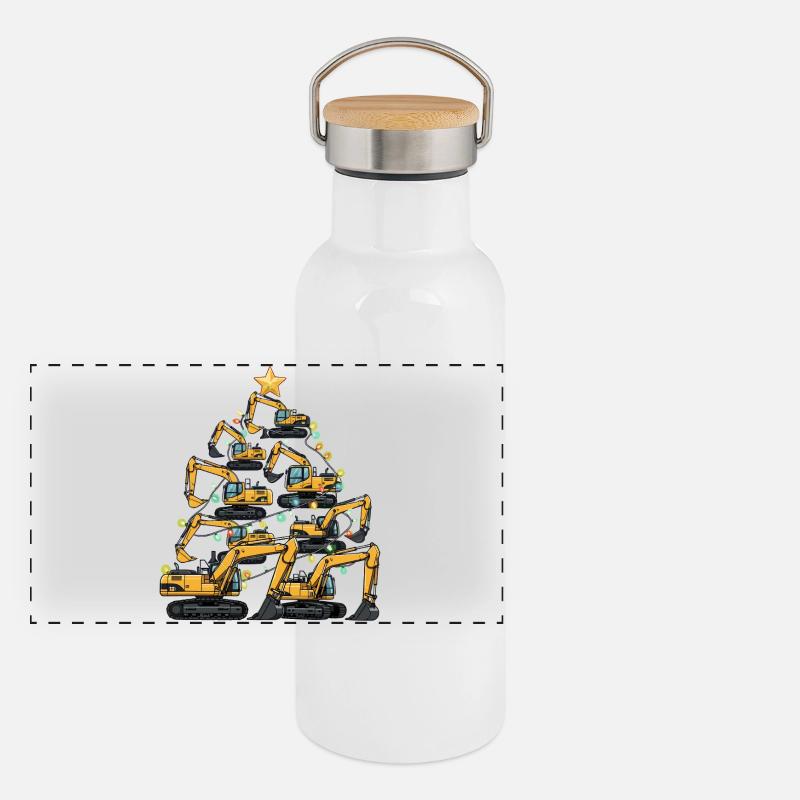 Lustiger Bagger Weihnachtsbaum Geschenk Panorama Thermosflasche mit Bambusdeckel