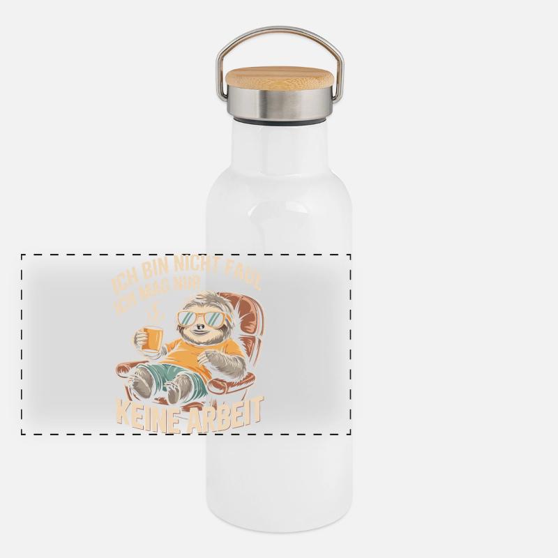 Sloth Saying – No Work, No Stress Panoramic Thermal Bottle with Bamboo Lid