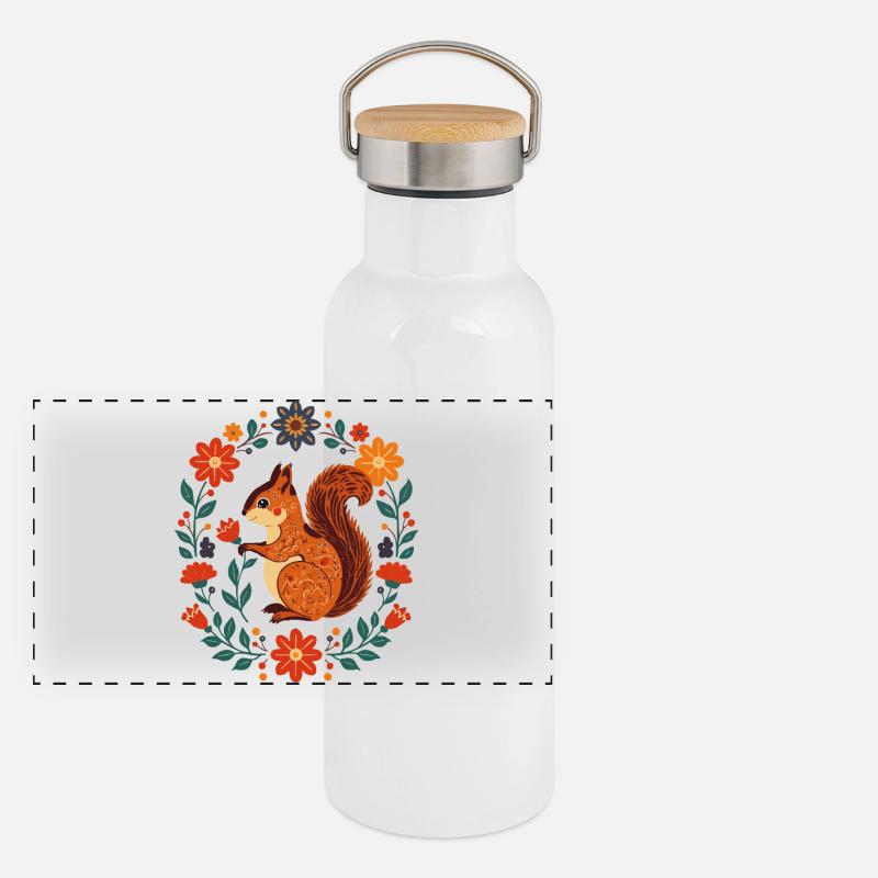 Écureuil à couronne de fleurs Gourde isotherme avec bouchon en bambou