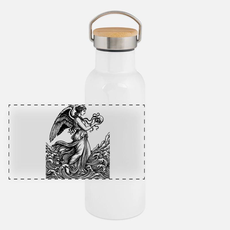 Greek goodess with a skull  Panoramic Thermal Bottle with Bamboo Lid