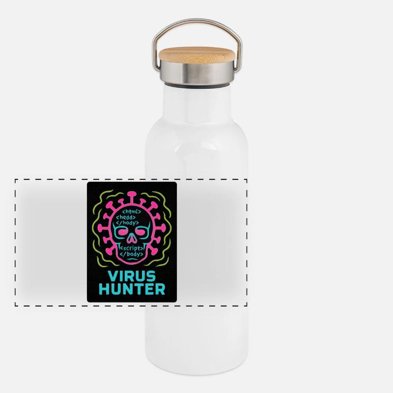 Cybersicherheit: Virus Hunter Panorama Thermosflasche mit Bambusdeckel