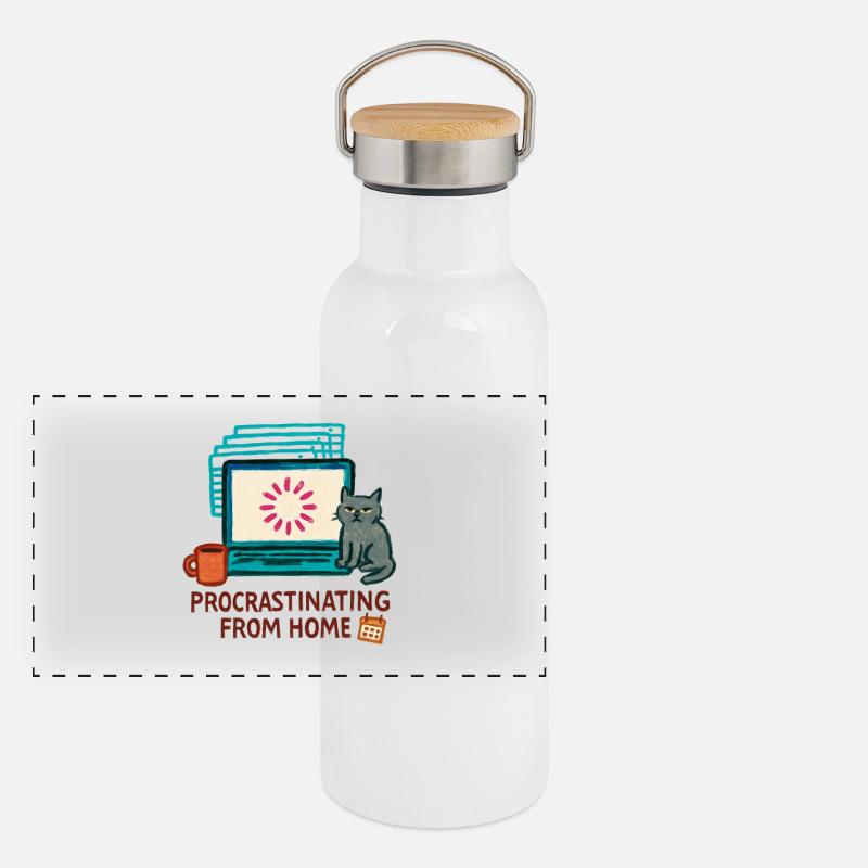 Telearbeit – Telearbeit – Voll-Fernarbeit Panorama Thermosflasche mit Bambusdeckel