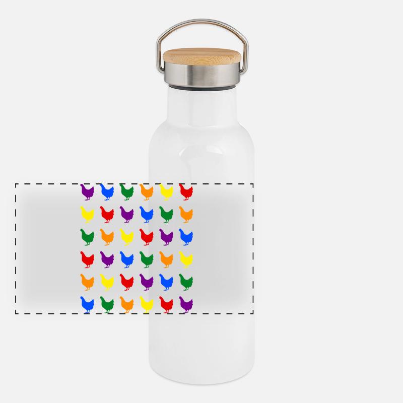 Des poulets arc-en-ciel Gourde isotherme avec bouchon en bambou