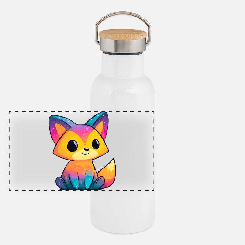 Dessin animé Rainbow Fox Gourde isotherme avec bouchon en bambou