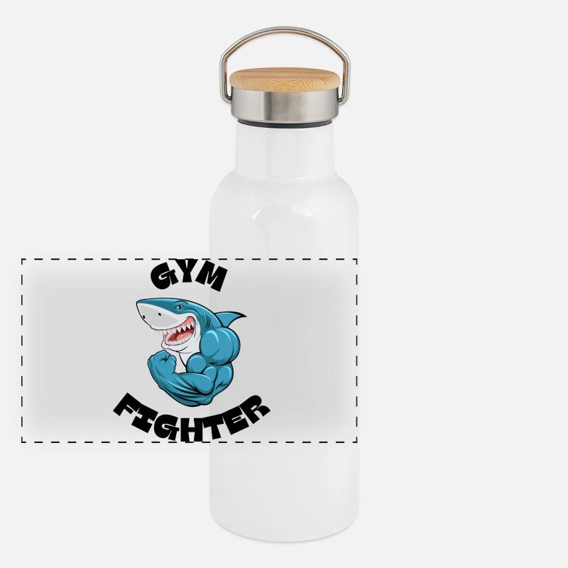 Pose de puissance du Requin Musclé Bleu Gourde isotherme avec bouchon en bambou