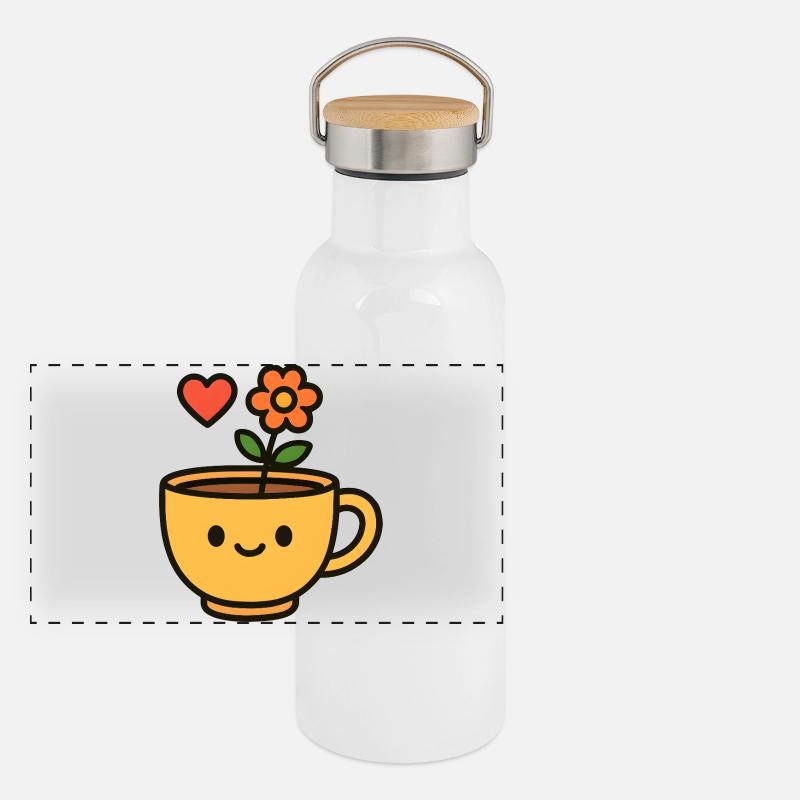 Blütenbecher Lächelnde Tasse Panorama Thermosflasche mit Bambusdeckel