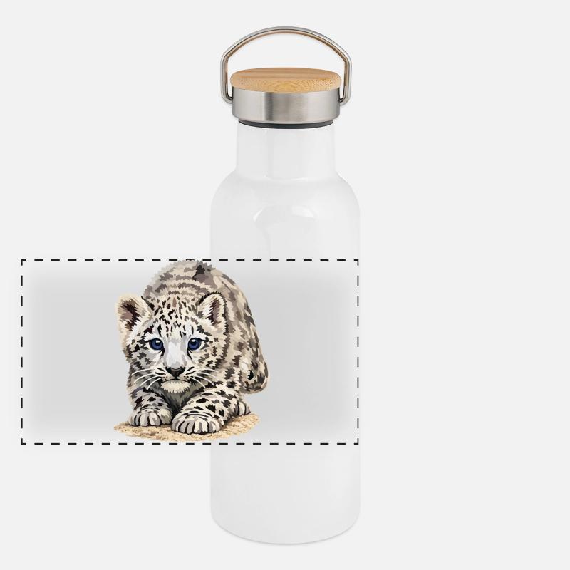 Sia Snow Leopard Panoramic Thermal Bottle with Bamboo Lid