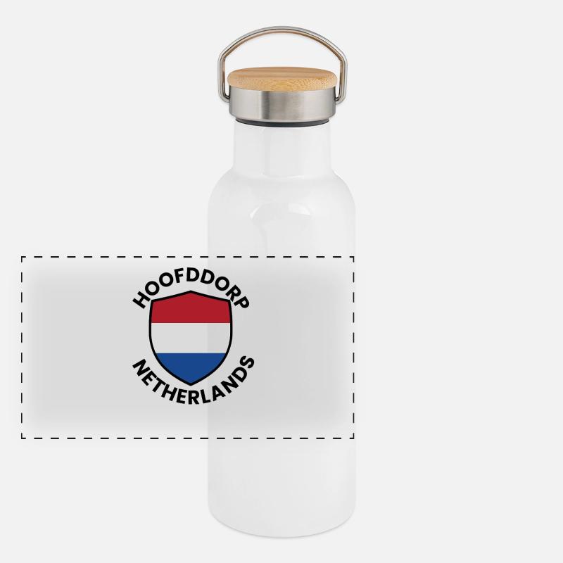 Drapeau du Bouclier néerlandais Gourde isotherme avec bouchon en bambou