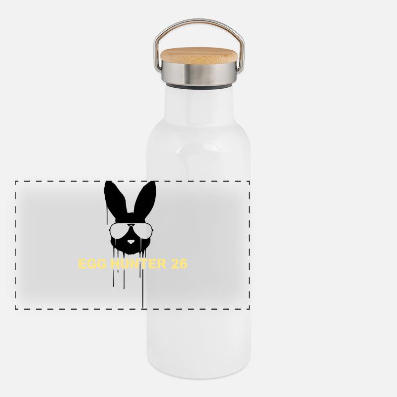 Egg Hunter 2026 Hase Ostern Panorama Thermosflasche mit Bambusdeckel