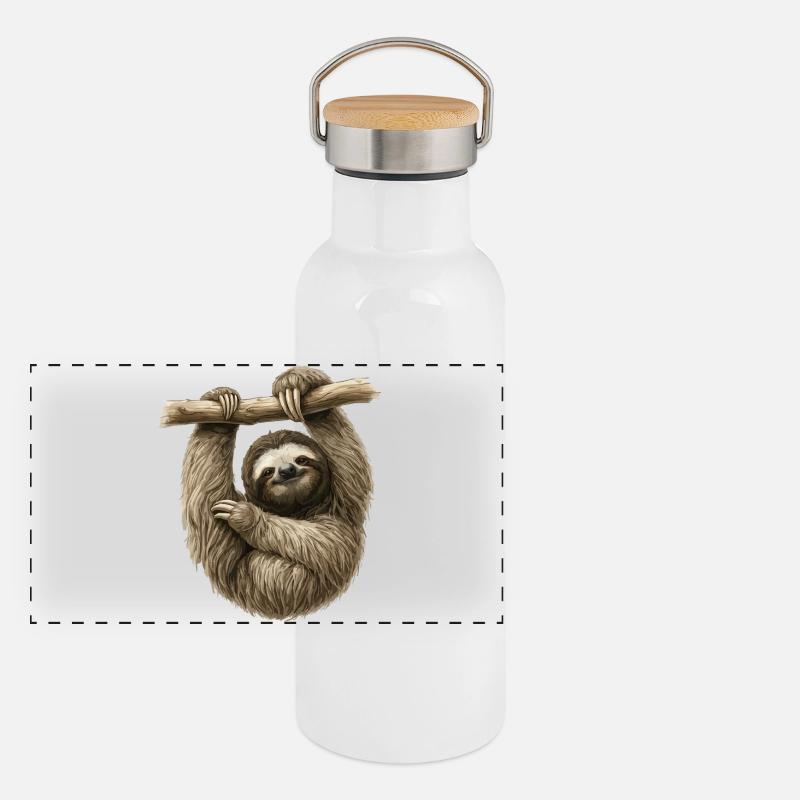 Sloth on a branch – cozy sloth Panoramic Thermal Bottle with Bamboo Lid