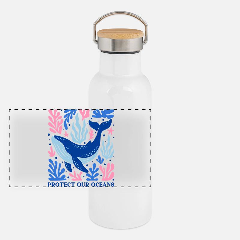 Ozeane Retten Boho Protect Our Oceans Wal Panorama Thermosflasche mit Bambusdeckel