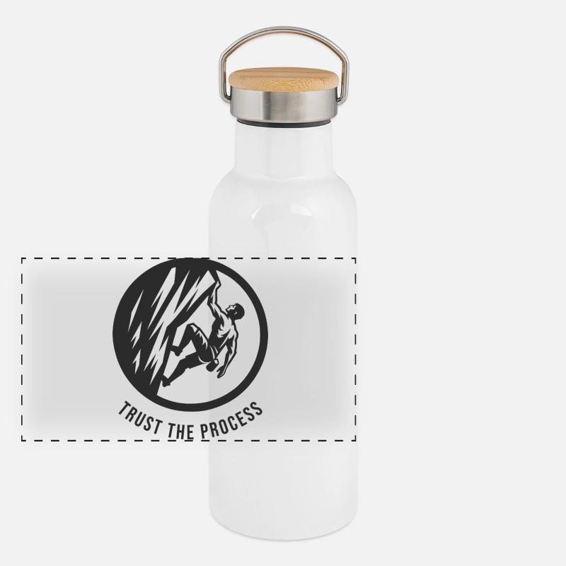 Rock Climber boulders on steep mountain emblem Panoramic Thermal Bottle with Bamboo Lid