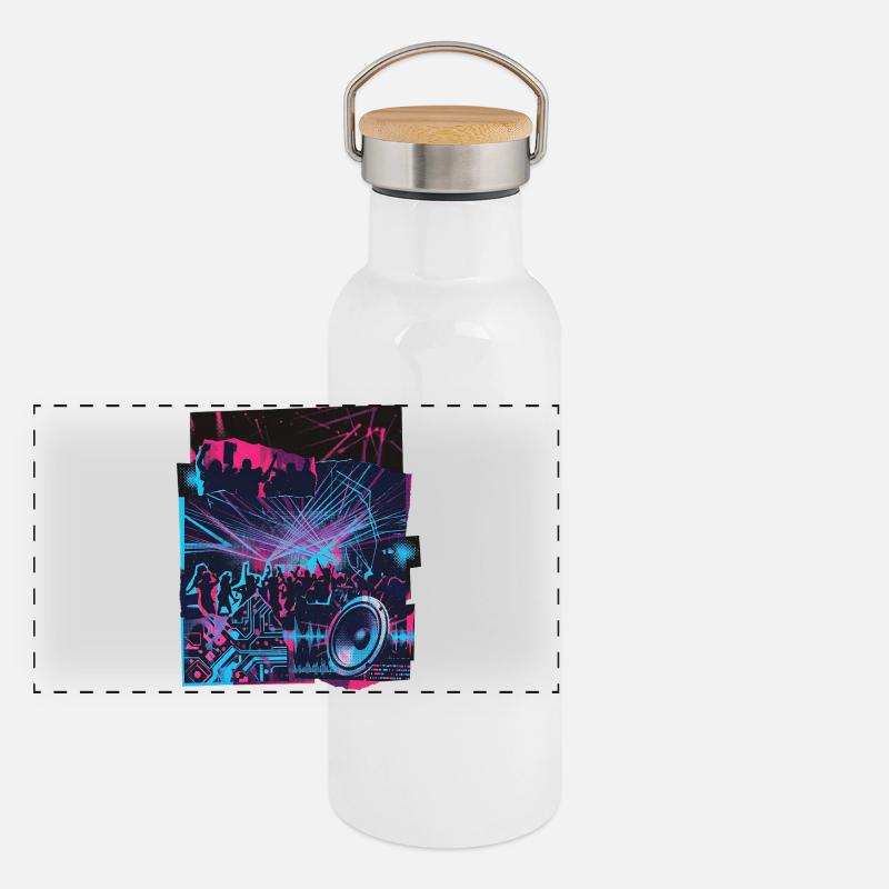 Techno Vintage Panorama Thermosflasche mit Bambusdeckel