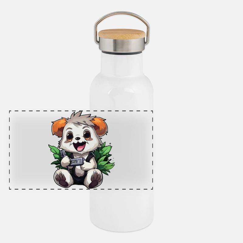 Panda Gamer avec manette Gourde isotherme avec bouchon en bambou
