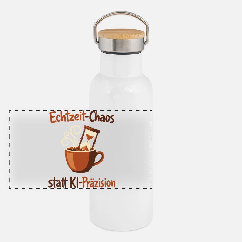 KI-Chaos Kaffee Human Design Panorama Thermosflasche mit Bambusdeckel