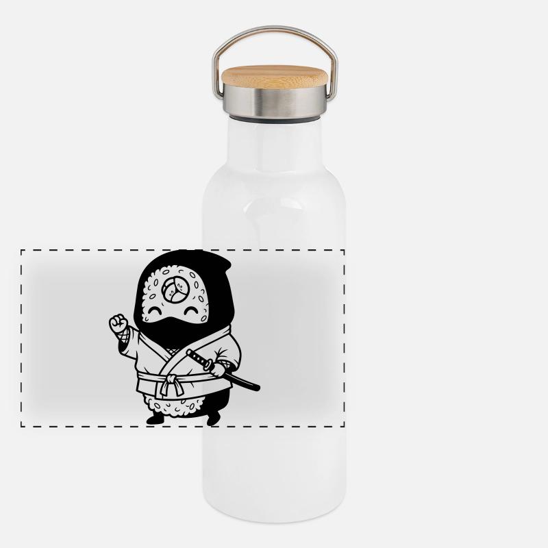 Sushi Samurai Kawaii Panorama Thermosflasche mit Bambusdeckel