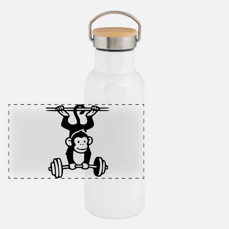 Primate Power - Gym Affe  Panorama Thermosflasche mit Bambusdeckel