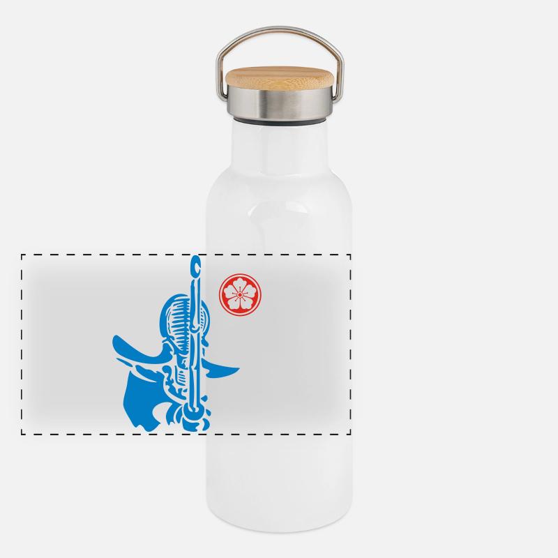 Kendo & Mon Wappen Panorama Thermosflasche mit Bambusdeckel