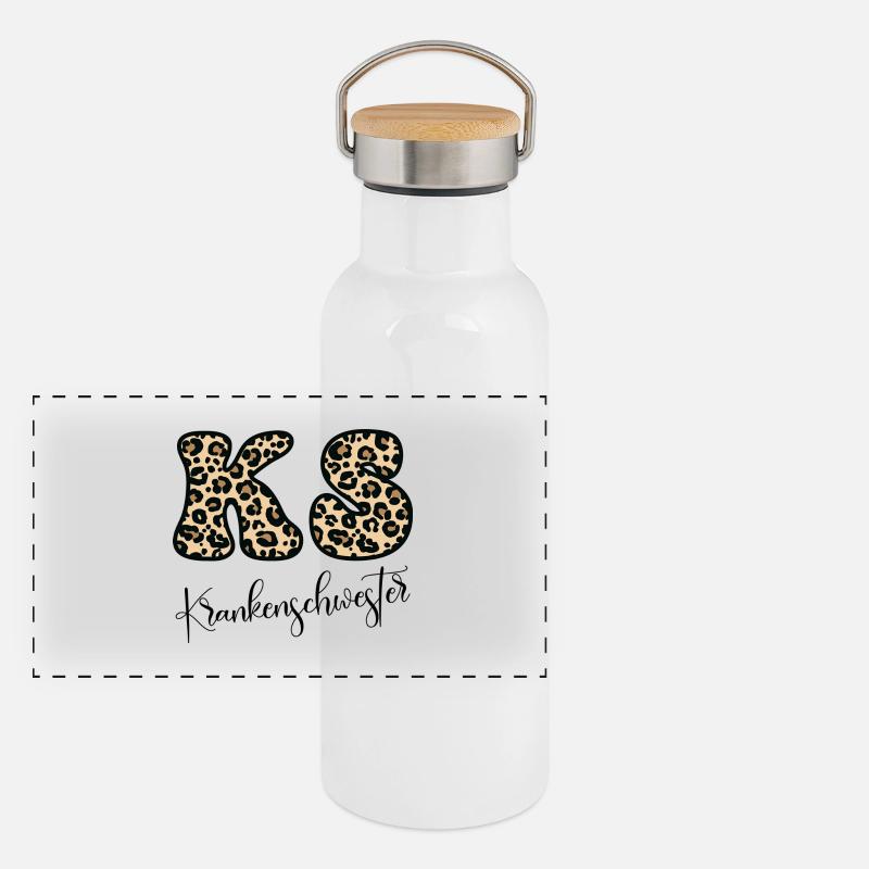 Leopardenmuster KS Krankenschwester Geschenk - Panorama Thermosflasche mit Bambusdeckel - Weiß