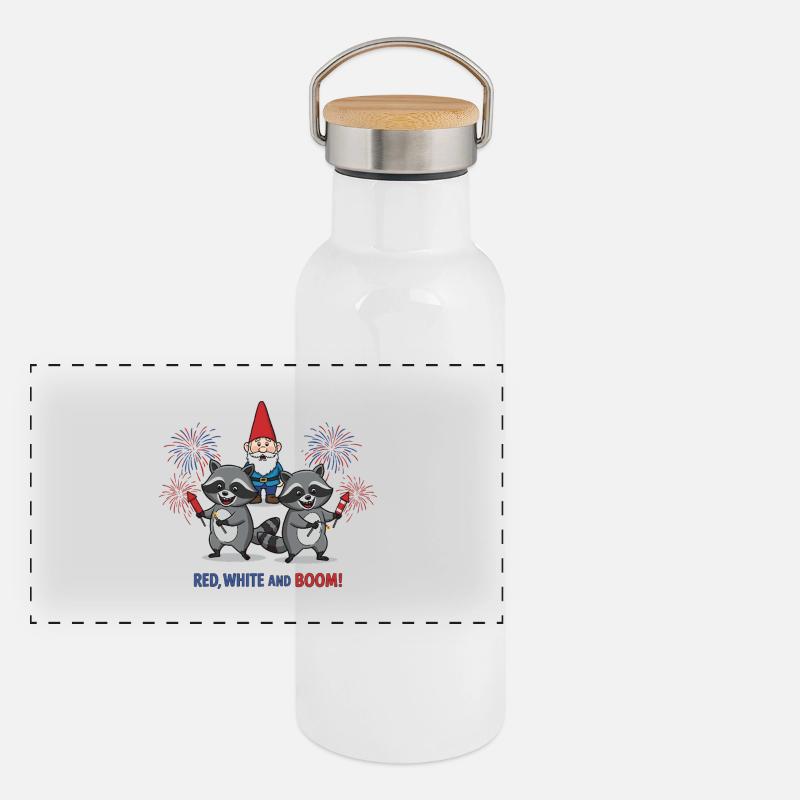 Raton laveur 4 juillet Feu d’artifice Gourde isotherme avec bouchon en bambou