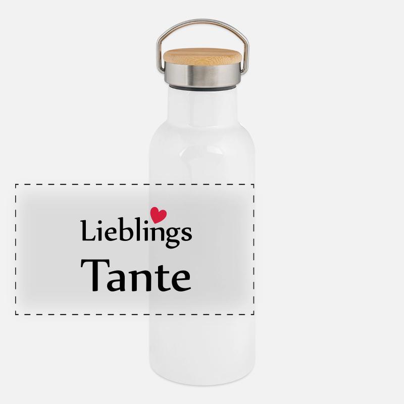 Lieblings Tante mit Herz Panorama Thermosflasche mit Bambusdeckel