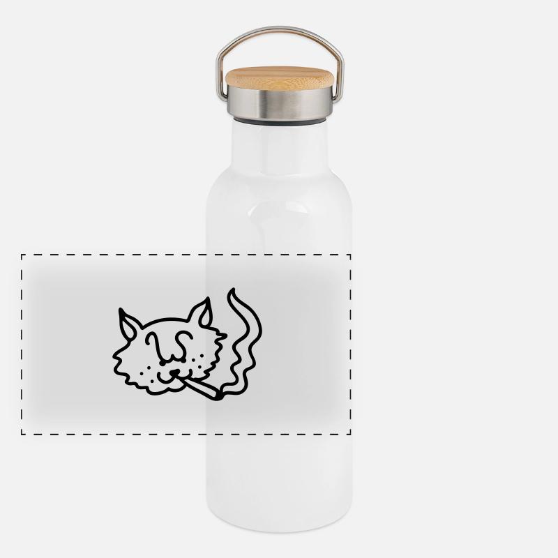 Rauchende Katze - Line Panorama Thermosflasche mit Bambusdeckel
