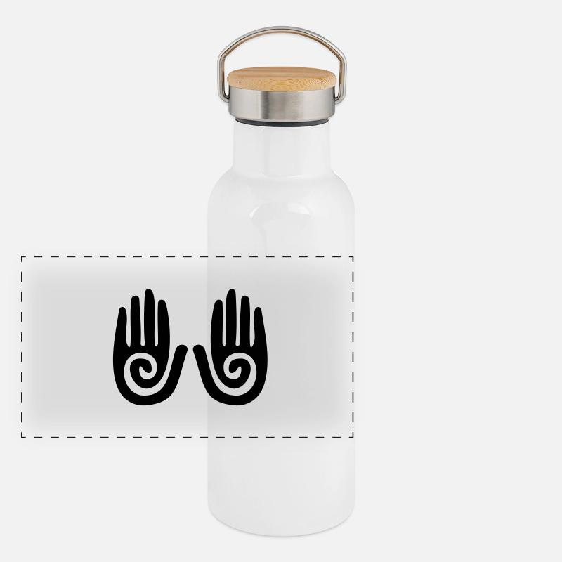 Energie - Hände Panorama Thermosflasche mit Bambusdeckel