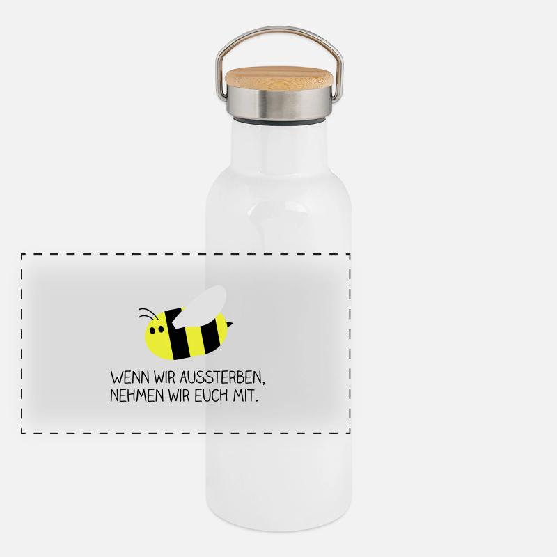 Biene - Rettet die Bienen - Panorama Thermosflasche mit Bambusdeckel - Weiß