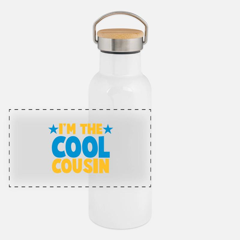 Ich bin der Cousin COOL! Panorama Thermosflasche mit Bambusdeckel