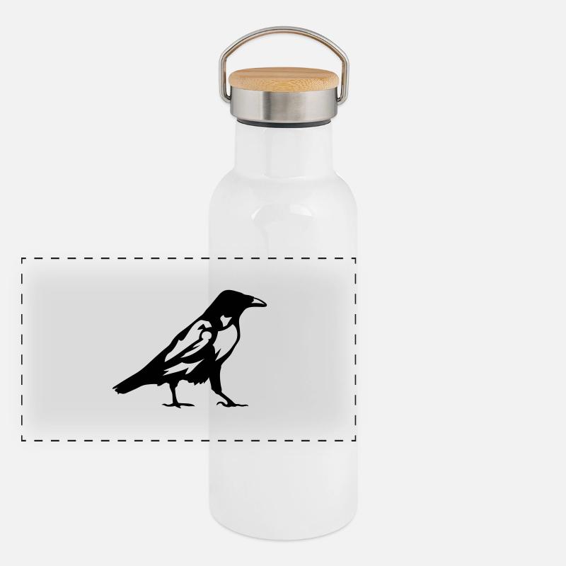 Krähen Rabenvogel 1 Panorama Thermosflasche mit Bambusdeckel