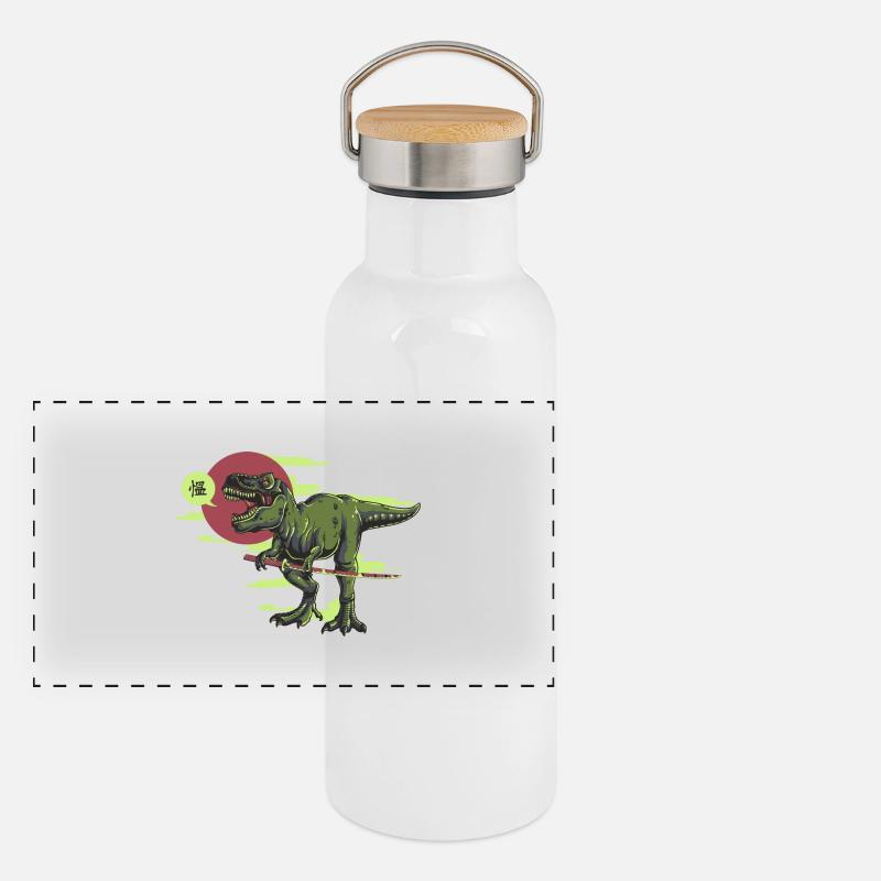 Samurai Rex Dinosaurier Panorama Thermosflasche mit Bambusdeckel