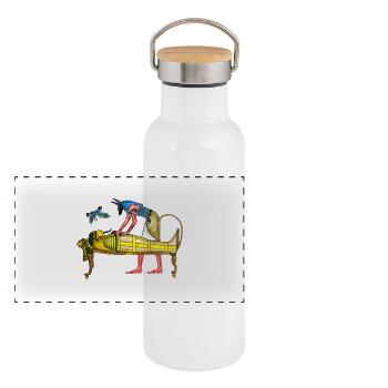 Pharaoh as a mummy with Anubis - Panoramic Thermal Bottle with Bamboo Lid - white - Front