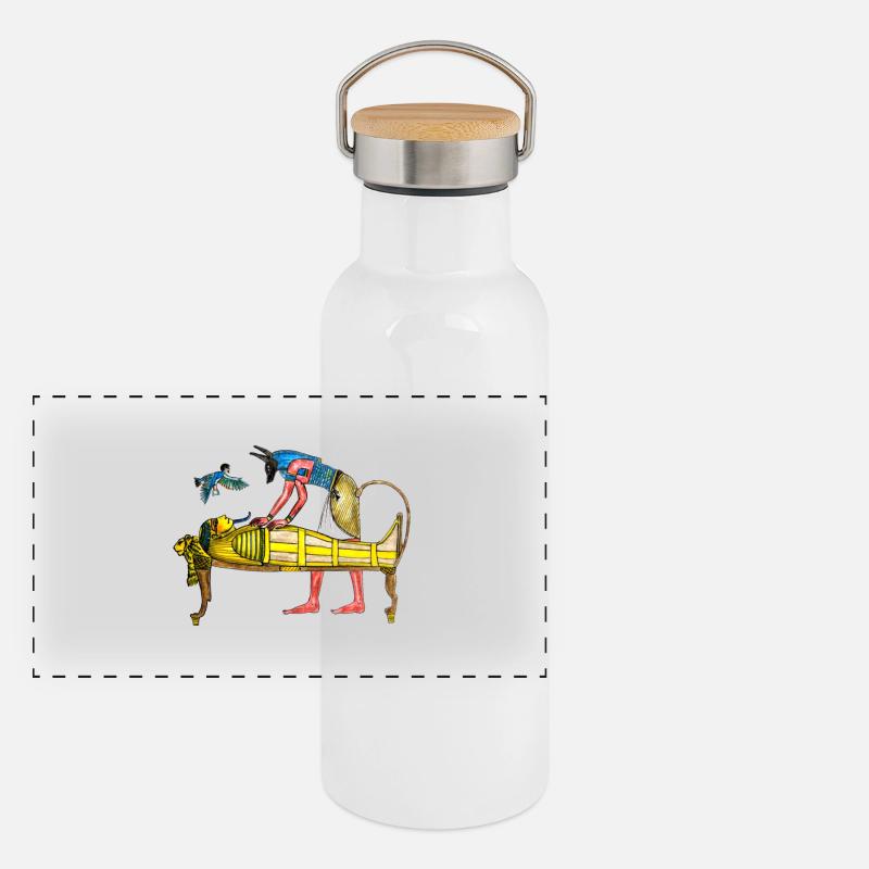 Pharaoh as a mummy with Anubis Panoramic Thermal Bottle with Bamboo Lid