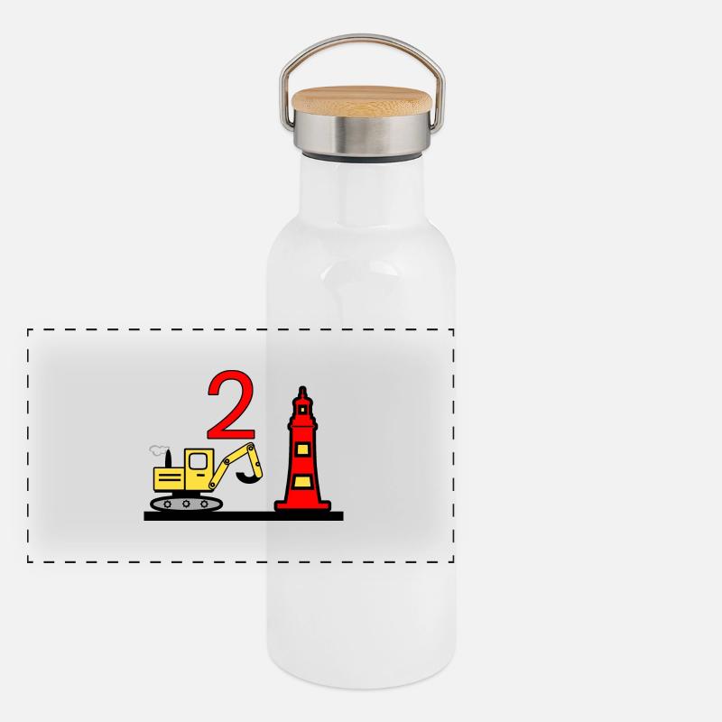 Bagger Panorama Thermosflasche mit Bambusdeckel