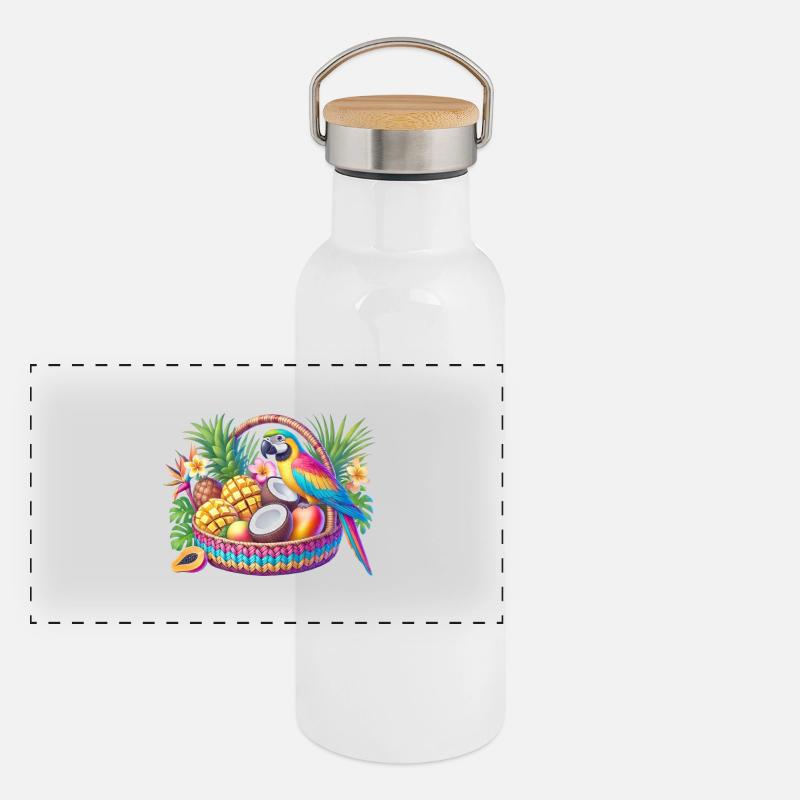 Obstkorb mit Papagei Panorama Thermosflasche mit Bambusdeckel