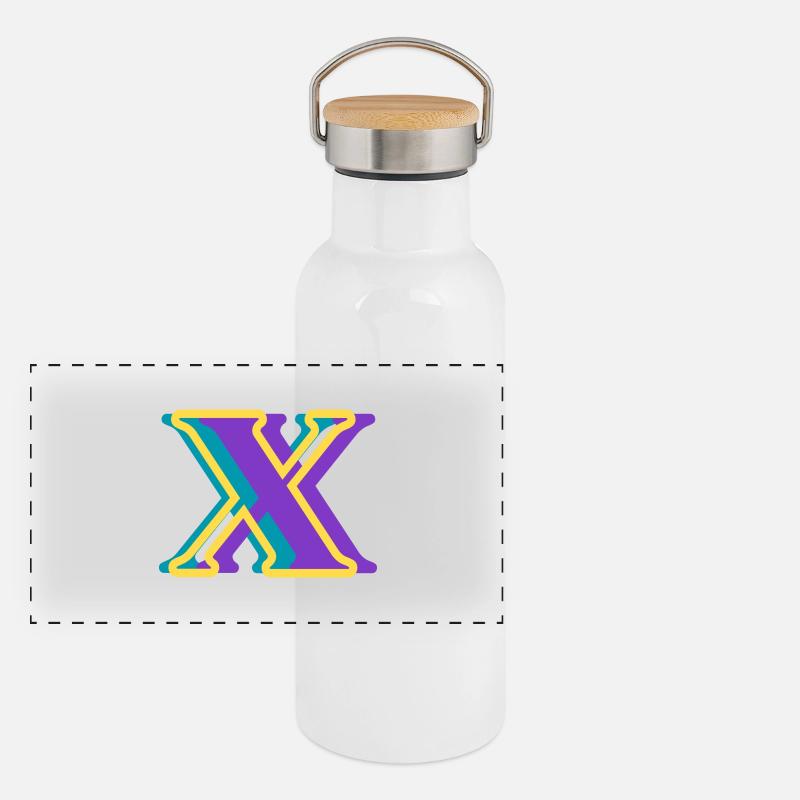 Mehrfarbiger Buchstabe x Panorama Thermosflasche mit Bambusdeckel