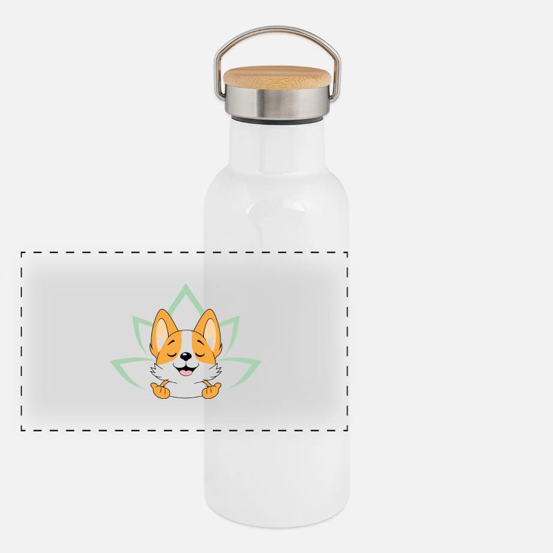 Méditer mignon chien Corgi Gourde isotherme avec bouchon en bambou