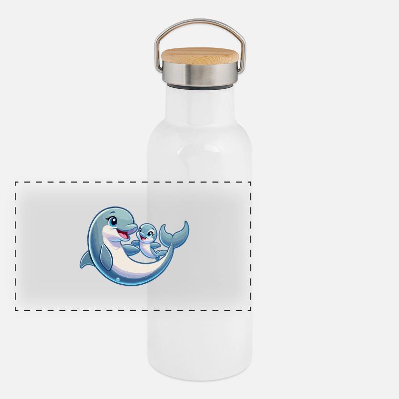 Dauphin mère et enfant gambadant Gourde isotherme avec bouchon en bambou