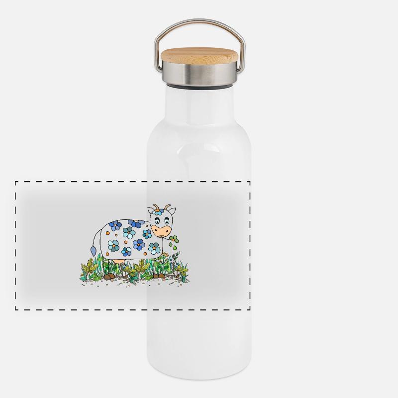 Kuh Panorama Thermosflasche mit Bambusdeckel