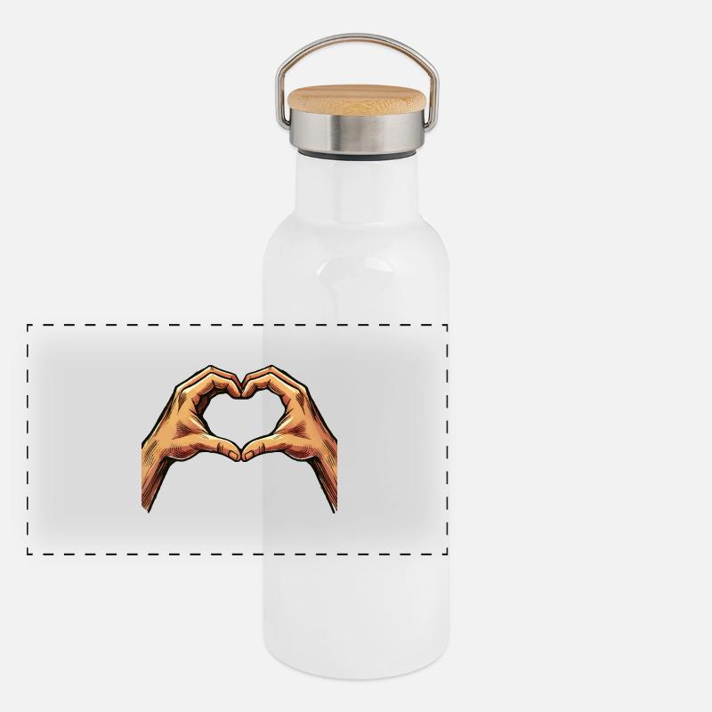 hand herz Panorama Thermosflasche mit Bambusdeckel