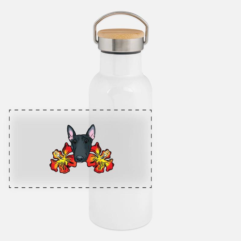 Bull Terrier avec fleurs d’hibiscus Gourde isotherme avec bouchon en bambou