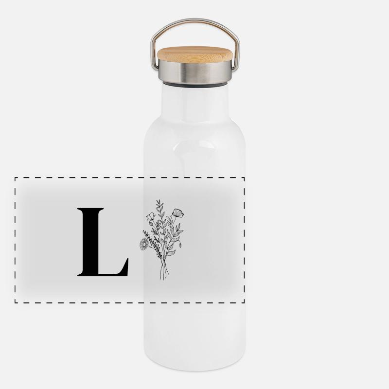 Minimalistische Blumen Panorama Thermosflasche mit Bambusdeckel